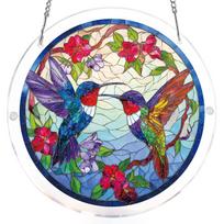 Round Acrylic Suncatcher Window Hanging Ornament with Hummingbird and Floral Mosaic Design for Home Decoration and Light Reflection One Size