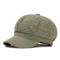 Korean Style Plaid Octagonal Beret Hat for Women - Spring/Summer, Casual Versatile Cap with Face Slimming Effect. One Size žolės žalia spalva