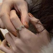 Korean Dongdaemun Micro-Paved Heart Ring - Trendy, Luxurious Women's Fashion Accessory Adjustable Open Size