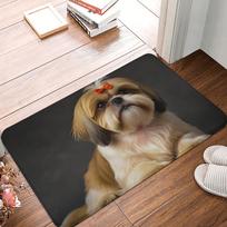 Adorable Shih Tzu Rectangular Area Rug, Cute Dog Portrait Floor Mat, Non-Slip Washable Home Carpet for Bedroom & Entryway 40x60cm