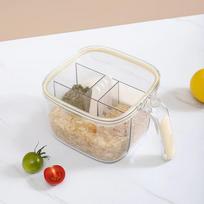 Kitchen Spice Storage Container with Four Compartments Airtight Salt and Seasoning Organizer Box with Lid and Handle for Home Use smėlis