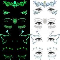 New Diamond Face Stickers Luminous European and American Halloween Face Tattoo Stickers Explosive Eye Stickers Eyebrow Stickers 4 Combinations