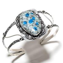 K2 Azurite Gemstone 925 Sterling Silver Gift Jewelry Cuff Bangle Adjustable