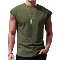 Men's Solid Color Cap Sleeve Tank Top Gym Workout Muscle Shirt Casual Sleeveless Tee L armijos žalia spalva