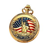 Patriotic  Pocket Watch, Gold Tone US Flag Commemorative Necklace Watch, In  We Trust Timepiece For Patriotic Gift & Daily Wear One Size