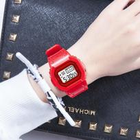 Small Square Matcha Green Electronic Watch, Male And Female Students Luminous Waterproof Sports Electronic Watch raudona