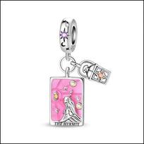 Sterling Silver Tarot Card Hermit Pendant Charm with Enamel Detailing and Small Hanging Lock Accessory for Bracelet Jewelry One size rožinė