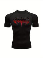 Men's Compression Shirt Quick Dry Black Gym T-Shirt Red Gradient Death Metal Drip Font Print Sportswear S juoda
