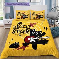 Rock Star Cat 3PCS Bedding Set, Duvet Cover with Pillowcases, No Comforter, Cute Black Cat Playing Guitar Bed Linen 135x200cm