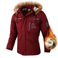 Outdoor Men's Velvet Thickened Casual Jacket Parka Coat Autumn and Winter Warm Jacket Men's Jacket Plus Size M vyno raudonos spalvos