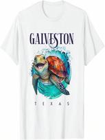 Galveston Texas Watercolor Happy Sea Turtle T-Shirt S įvairiaspalvis