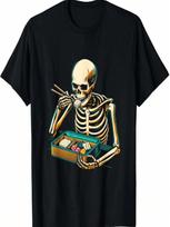 Skeleton Eats Sushi - Vintage Funny Halloween Costume T-Shirt S įvairiaspalvis