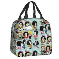 Mafalda Quino Comics Resuable Lunch Box Women Leakproof Cartoon Thermal Cooler Food Insulated Lunch Bag Office Work 22x20x13CM gryna
