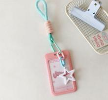 Cute Keychain Wristlet Lanyard Colorful Star Retractable Spring Lanyard with ID card Holder Accessories Gifts for Women rožinė