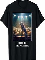 Funny Wolf & Sheep Politician Sarcastic Humor T-Shirt S įvairiaspalvis