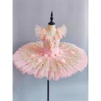 Children's Ballet Tutu Puffy Tulle Skirt Girls Camisole Swan Lake Performance Costume 110 rožinė