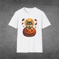 Halloween Husky T-Shirt, Cute Pumpkin Dog Tee, Halloween Costume Puppy 3XL