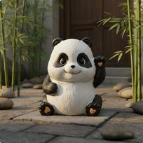 Cute Panda Statue Animal Figurine HandPainted House Decoration for Garden, Desktop, Bookshelf Waving