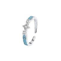 Tichia Starry Brilliant S925 Silver Adjustable Enamel Star Couple Rings Adjustable Opening