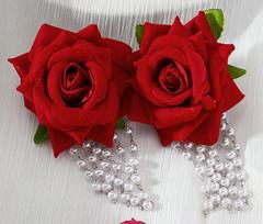 Red Rose & Pearl Tassel Tulip Earrings