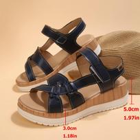 Plus Size Thick-Soled Wedge Sandals with Velcro - 2026 Summer Collection for Women 36 mėlyna