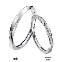 Sterling Silver Mobius Strip Couple's Rings: Luxurious Niche Design with Inlaid Diamonds, Adjustable Pure Silver. Adjustable