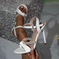 2026 Summer Women's Pearl One-Strap High-Heeled Stiletto Sandals - European & American Fashion 44 juoda