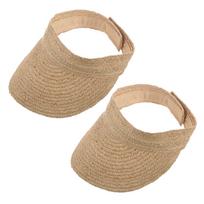 2X Ladies Anti-Uv Roll Up Sun Visor Hat Women Straw Raffia Sun Visor Caps