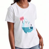 Cute Iceberg Hug Wounisex's Cotton T Shirt, Premium Cotton Print, Durable, Casual And Fashionable. Global Warming And Iceberg Illustration , Cool Ship S įvairiaspalvis