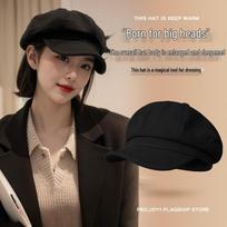 Women's British Style Octagonal Beret: Versatile Wool Painter Hat for Large Head, Slims Face, Duckbill Newsboy Cap for Autumn & Winter. Adjustable juoda