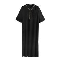 Vyriškas kaftano chalatas, vientisos spalvos, vidutinio rankovių, ilgas, V formos kaklo, abajos maldos apranga, ihram chalatas, skirtas kasdieniam vasaros dėvėjimui M juoda