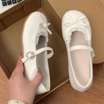 Single shoes women's 2025 new gentle white platform French round head thick heel bow one pedal Mary Jane shoes 35 balta