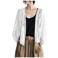 Kimonos For Women Cardigan Women Summer Hollow Knitted Short Buttonless Quarter Sleeves Thin Chunky Rose Sweaters For Women One Size balta