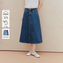 INMAN Women's Retro A-line Washed Denim Skirt S