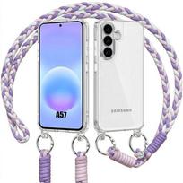 Dėklas, skirtas Samsung Galaxy A57 5G, Smūgiams ir įbrėžimams atsparus tvirtas buferis su baltu ir violetiniu dirželiu balta