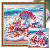 Beach Printed Cross Stitch Kit DIY 11CT Embroidery Craft Set Home Decoration jūros kriauklė
