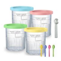 Ice Cream Pints Cup Compatible For NC500 NC501 Series Reusable Ice Yogurt Container Storage Jar with Sealing Lid & Spoon 1