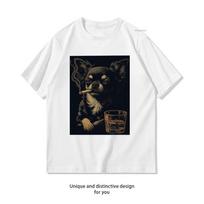 Chihuahua Smoking Cigarette Whisky Lover Funny Dog Tshirt Women Unisex Casual cotton graphic t shirts Creative Shortsleev S
