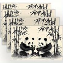 4pcs Panda Bamboo Placemats Set of 4 Chinese Style Linen Table Mats Animal Decor 4PCS