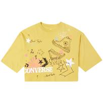 (WMNS) Converse NOTEBOOK DOODLE OS CROP Tee GOLD STRAW Yellow Women's 10022825-A01 L