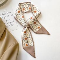 Premium khaki nude Korean version ins style small silk scarf, streamer, hair tie, headband decoration, spring and autumn professional scarf 88*7cm