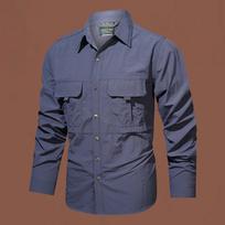 Outdoor Quick-drying Waterproof Shirt Multi-pocket Tooling Men's Lapel Long-sleeved Casual Solid Color Shirt Middle-aged and Young Jacket M pilka spalva