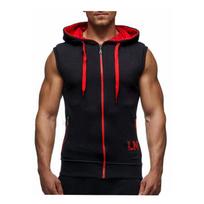Men's Sports Gym Sleeveless Hoodies Outdoor Running Training Waistcoat Bodybuilding Tank Tops Cotton Breathable Vests L raudona