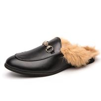 Winter Newest Real Fur Warm Snow Shoes Men Lazy Shoes Loafers Comfort Moccasins Furry Slides Fluffy Hairy Flip Flops 38