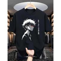 Men'S Japanese Anime Manga Ninja Eyes & Text Print T-Shirt - Soft Stretch Fabric Crew Neck Tee - Lightweight All-Season Shirt - Black & White Manga S juoda