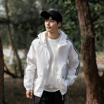 Spring and Autumn New Men's Jacket Three-stripe Sun Protection Windbreaker Couple Style Outdoor Windproof Hooded Sports Jacket for Men XS