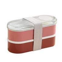 Portable Lunch Box Double Layer Bento With Fork and Spoon Microwave Safe Food Container for Students Office School Meal Carrying red