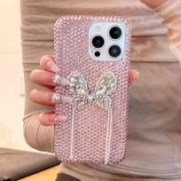 Luxury flash diamond for iPhone16Pro Max sticker diamond Apple 17Pro/14 bow tassel mobile phone case iPhone11
