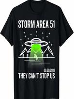 Storm Area 51 Shirt Alien UFO They Can't Stop Us T-Shirt S įvairiaspalvis