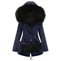 Women's Fashion Parka Cotton-padded Coat Mid-length Hooded Winter Warm Fleece-padded Coat Thickened Cotton-padded Coat S tamsiai mėlyna spalva